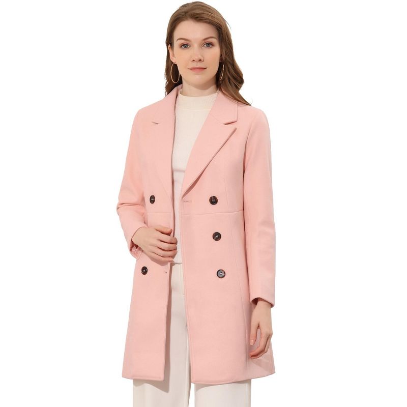 Allegra K Women's Double Breasted Notched Lapel Winter Long Coat, 1 of 7