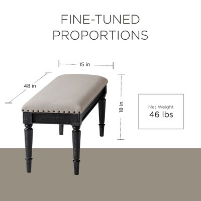 Elizabeth Traditional Upholstered Wooden Bench with Antiqued Black Finish