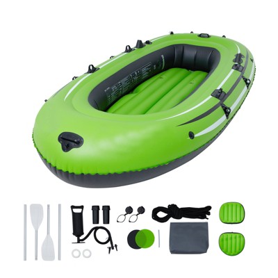 VEVOR Inflatable Boat, 4-Person Inflatable Fishing Boat, Strong PVC Portable Boat Raft Kayak, 45.6" Aluminum Oars, High-Output Pump