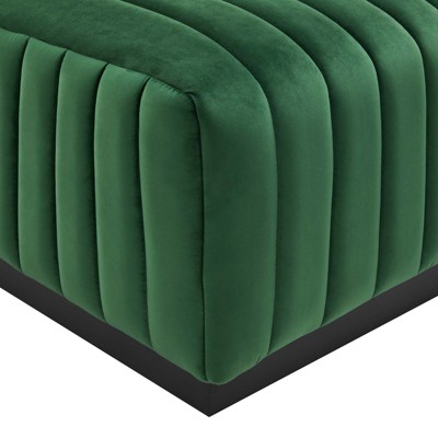 Emerald Green Velvet Tufted Ottoman with Matte Black Base