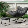 Oversized Lounge Chair with Footrest, Outdoor Papasan Rocking Chair with Ottoman and Sturdy Metal Frame - 3 of 4
