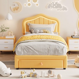 Coucheta Upholstered Bed Frame with LED Lights, Storage Drawer & Headboard,Velvet Platform for Kids, No Box Spring Needed - 1 of 4