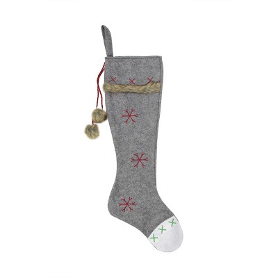 Roman 24" Country Alpine Gray and White Christmas Stocking with Faux Fur Trim and Pom Poms 24"