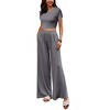 Ekouaer Women's 2 Piece Lounge Sets Short Sleeve Pajama Set Ribbed Knit Crop Top Wide Leg Pants Loungewear - 2 of 4