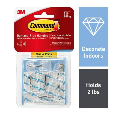 Command 6pk Damage-Free Hanging Clear Medium Wire Toggle Hooks with Adhesive Strips for Christmas Lights and Holiday Decorations