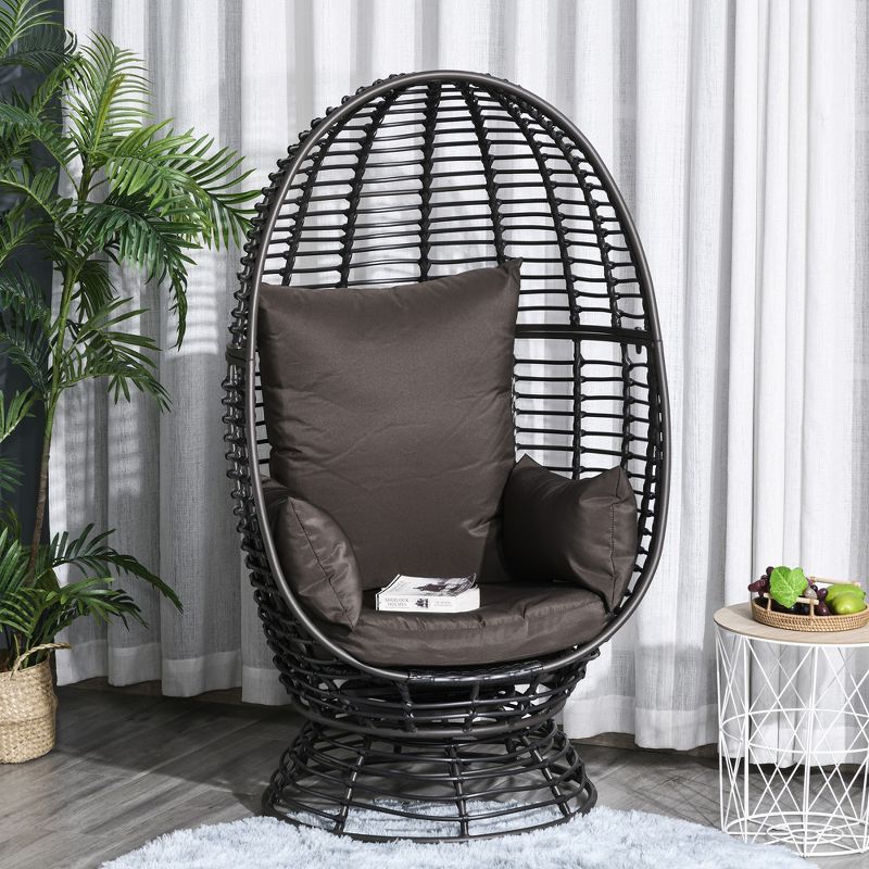 Outsunny Outdoor Wicker Egg Chair with Cushion, Lounge Chair Rattan 360 Degree Round Basket Chair for Backyard Garden Lawn Indoor Living Room, 3 of 9
