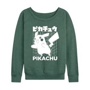 Women's - Pokémon - Pikachu Kanji Lightweight French Terry Wide Neck Long Sleeve Graphic Shirt - 1 of 4