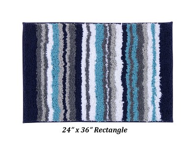 Luxurious 24" x 36" Blue & Gray Polyester Tufted Bath Rug