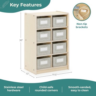 Natural Wood 8-Cubby Kids' Storage Organizer with Fabric Bins