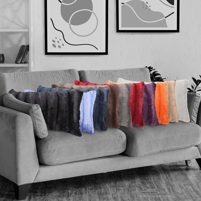 Small Gray Faux Fur Lumbar Pillow Set
