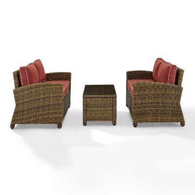 Bradenton 3pc Outdoor Wicker Conversation Set with Loveseats & Coffee Table - Sangria - Crosley