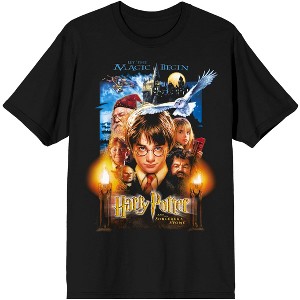 Men's Harry Potter Sorcerer's Stone Movie Poster Black Graphic Tee - 1 of 3