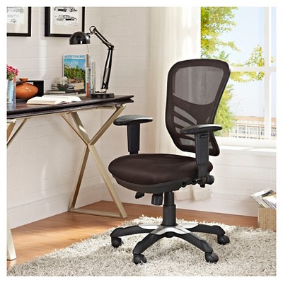 Brown Mesh and Leather Adjustable Swivel Office Chair