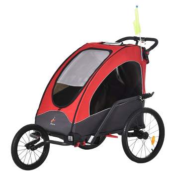 Aosom Bike Trailer for Kids 3 In1 Foldable Child Jogger Baby Stroller Transport Carrier, Rubber Tires Kid Bicycle Trailer Red and Gray