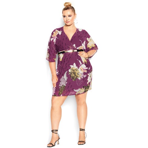 Women's Plus Size Cute Girl Elbow Sleeve Dress - Plum