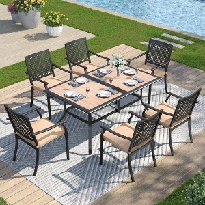 Captiva Designs 7pc Patio Dining Set with Wood-look Rectangle Steel Table & Beehive Pattern Back Metal Chairs - 1 of 1