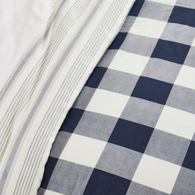 Navy and Cream Cotton Reversible King Duvet Set