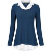 Women's Long Sleeve Contrast Collared Shirts Patchwork Work Blouse Tunics Tops - 2 of 4