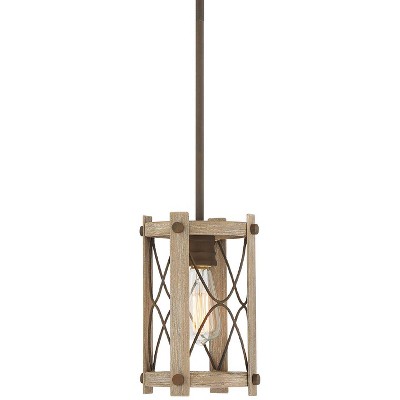 Franklin Iron Works Rust Bronze Painted Wood Mini Pendant Light 7 1/4" Wide Rustic Farmhouse Open Caged Dining Room Kitchen Island