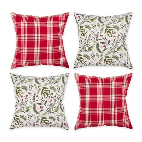 Design Imports Buffalo Check Set of 4 Pillow Covers Red & Black