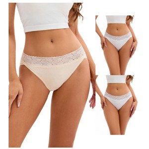 INSPIRE CHIC 3 Packs Women's Hi-Cut Lace Trim Mid-Waisted Briefs Full Coverage Hipsters Underwear Panties - 1 of 4