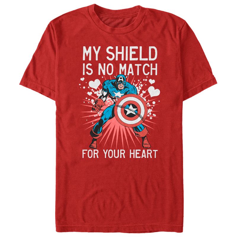 Men's Marvel Valentine Captain America No Shield For Heart T-Shirt, 1 of 5