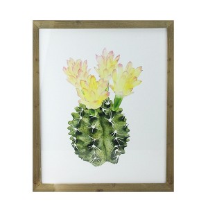 Raz Imports 24" Yellow and Green Cactus Wooden Framed Print Wall Art - 1 of 3