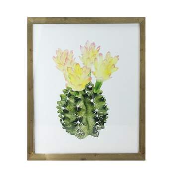 Raz Imports 24" Yellow and Green Cactus Wooden Framed Print Wall Art
