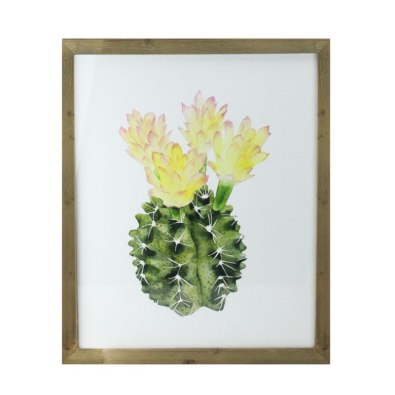 Raz Imports 24" Yellow and Green Cactus Wooden Framed Print Wall Art, 1 of 4