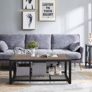 44" Reclaimed Wood Coffee Table with Natural Finish and Industrial Style with Console Design for Living Room - 1 of 4
