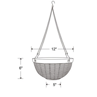12" Dark Brown Resin Wicker Hanging Basket Planter