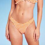 Women's High Leg Cheeky Bikini Bottom - Wild Fable™ Orange Gingham