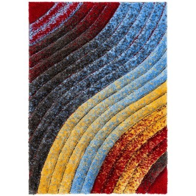Well Woven Maura Geometric Stripes Thick Soft 3D Textured Shag Red Area Rug
