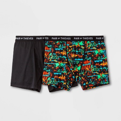 Pair of Thieves Men's Super Fit Boxer Briefs 2pk - Red/Blue/Green/Orange  Sound Waves XL