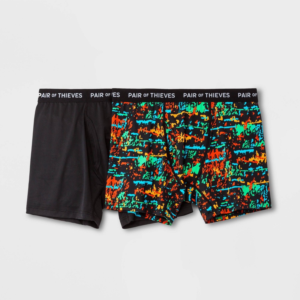 Pair of Thieves Men's Super Fit Boxer Briefs 2pk - Red/Blue/Green/Orange Sound Waves XL