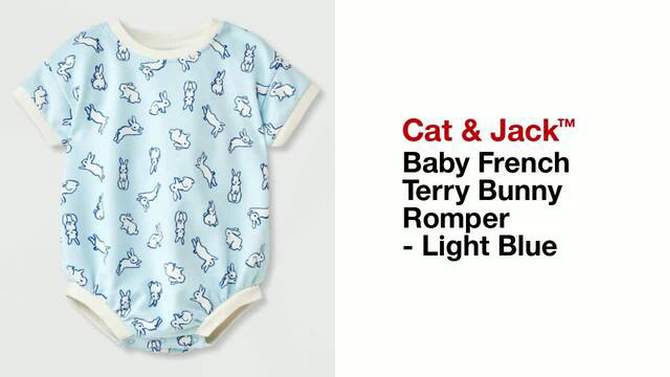 Baby French Terry Bunny Romper - Cat & Jack™ Light Blue, 2 of 10, play video