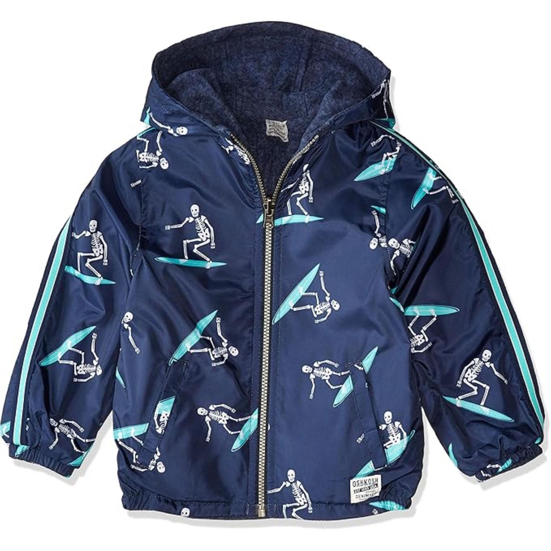 OshKosh B'Gosh Toddler Boys' Reversible Fleece Jacket, Navy/Surf Skeletons, 2T
