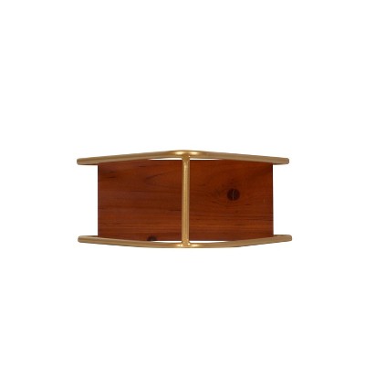14" Walnut and Gold Geometric Floating Wall Shelves, Set of 2