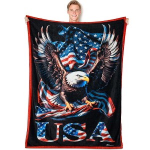 Tirrinia US Flag Fleece Throw Blanket, Super Soft Cozy Fleece Plush Throw TV Blanket, Patriotic Living Room Decor Blanket for Memorial Day - 1 of 4