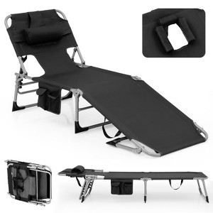 Gymax 1PCS/2PCS Outdoor Beach Lounge Chair Folding Chaise Lounge 5-Level Backrest Blue & Green/Blue/Turquoise/Gray/Black/Beige/Pink/Hot Pink - 1 of 4