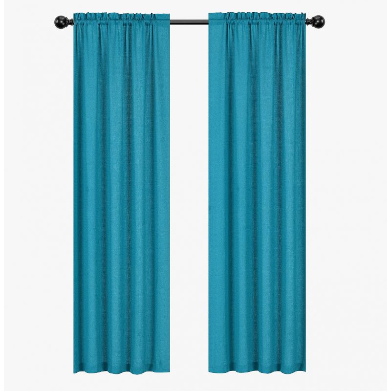 Kate Aurora Semi Sheer Flax Styled Turquoise Rod Pocket Single Window Curtain Panel - 52 in. W x 84 in. L, 2 of 6