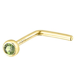 Jewelry Avalanche 22G 14K Gold Bezel-set Peridot L-shape Nose Stud - 1 of 3