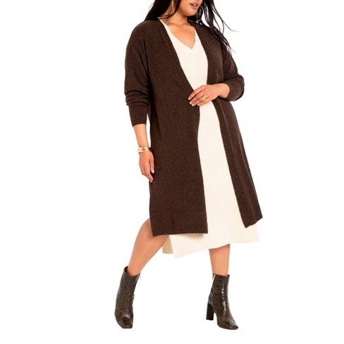 ELOQUII Women's Plus Size Long Cardigan Duster - 30/32, Brown