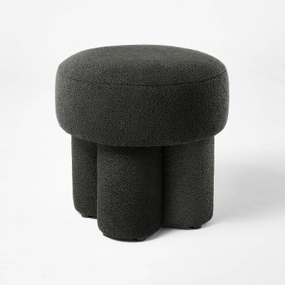 Boucle Fully Upholstered Accent Ottoman Stool Black - Threshold™: Round Padded Bench, Wood Legs, No Assembly Required