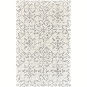Ivory and Gray Wool Floral Hand Tufted Area Rug - 1 of 4
