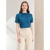 INSPIRE CHIC Women's Bow Tie Neck Solid Color Elastic Cuffs Elegant Office Short Sleeve Blouse - 2 of 4