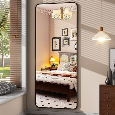 Beautyolove 64"L x 21"W Rounded Corner Aluminum Frame Full Body Floor Mirror