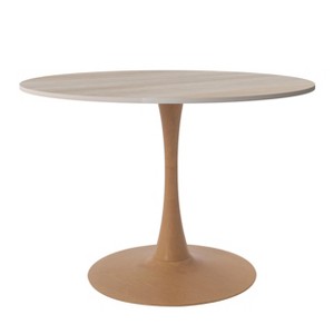 LeisureMod Bristol 35'' Modern Round Dining Table – Durable MDF Top and Wood-Transfer Natural Steel Base for Kitchen, Dining Room, or Cafes - 1 of 4