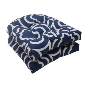 Outdoor 2-Piece Wicker Seat Cushion Set - Blue/White Geometric - Pillow Perfect - 1 of 3