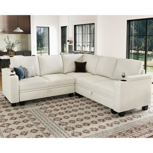Belffin L-Shaped Fabric Sectional Couch - Modular Design with Hidden Storage & Removable Cup Holder - 1 of 4